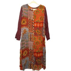 Rene Derhy Vintage Boho Patchwork Maxi Dress Tunic Dopamine Maximalist Large